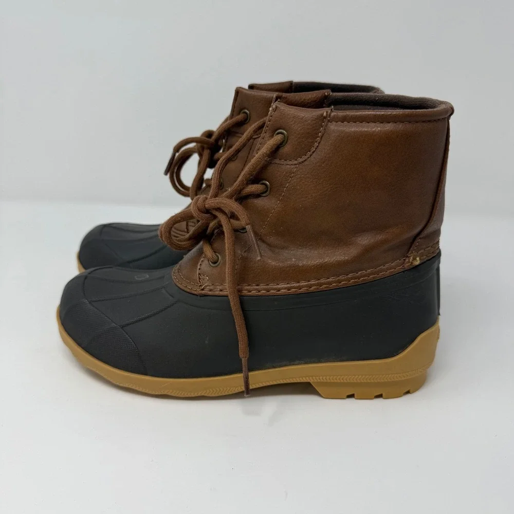Sperry Port Boot Size‎ 4M Brown Black Duck Boots Lace Up All Weather Boys Youth